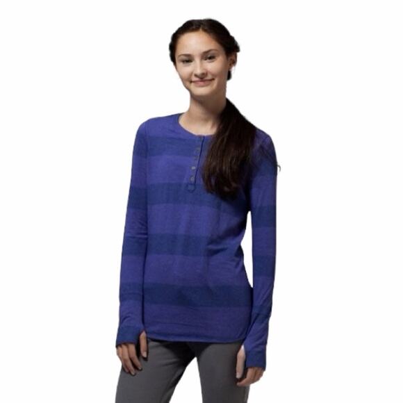 IVIVVA Henley Heather Pigment Blue Field Stripe Peaceful Practice Pima Size 8 - Picture 1 of 10